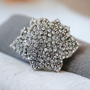 Vintage Mid Century Silvertone Floral Rhinestone Brooch Pin
